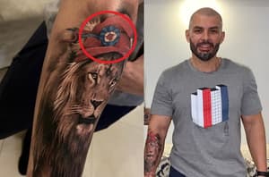 Advierten a Hugo Ramírez que su tatuaje tiene una escarapela al revés