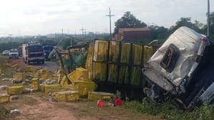 Camión con más de 4.000 gallinas volcó en Emboscada sobre la ruta PY03