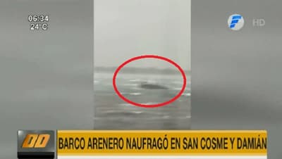 Barco arenero sucumbe ante temporal en San Cosme y Damián
