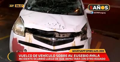Choque provoca vuelco de automóvil sobre Eusebio Ayala