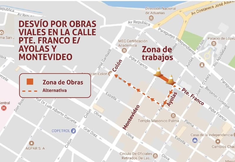 Calle Presidente Franco clausurada por trabajos