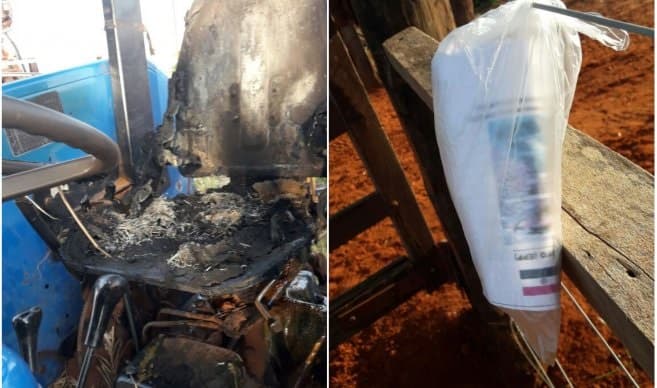 Queman tractores y dejan panfleto que sería del EPP