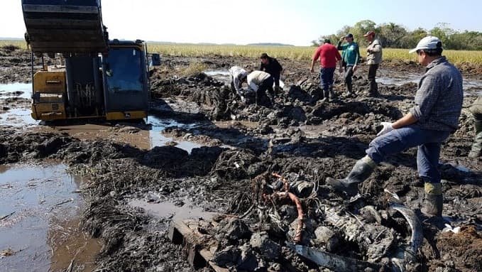 Extraen motores de aeronave y restos humanos de zona del siniestro