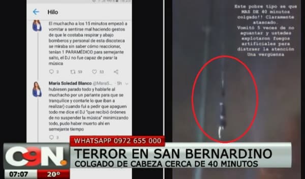 Revelan qué pasó en caso de joven que quedó colgado en bungee