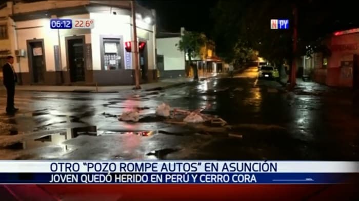 Profundo bache causa accidente de motociclista en Asunción
