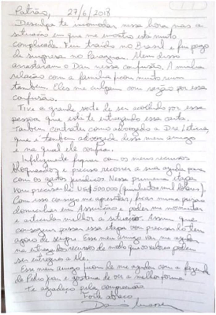 Lo que dice la carta dirigida al "Patrón"