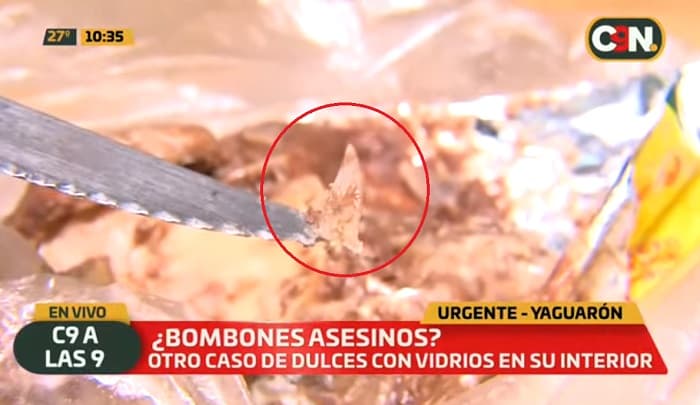 Denuncian distribución de bombones con pedazos de vidrio