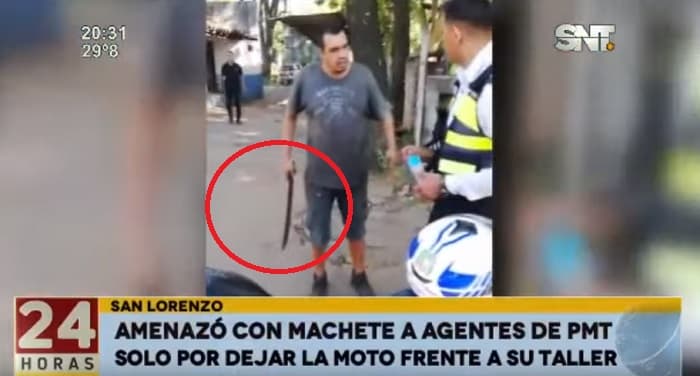 Mecánico amenaza con machete a agente de la PMT en San Lorenzo
