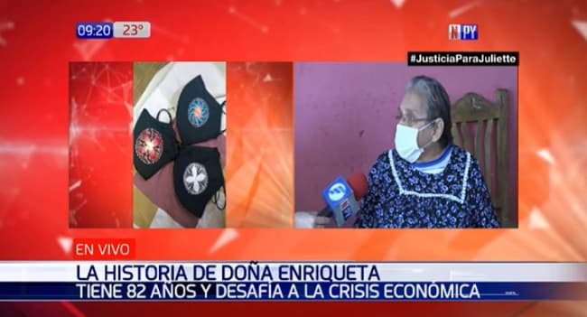 Mujer de 82 años mantiene a su familia bordando tapabocas con ñandutí