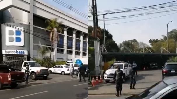 Policía custodia sede del Banco Basa ante inminente manifestación