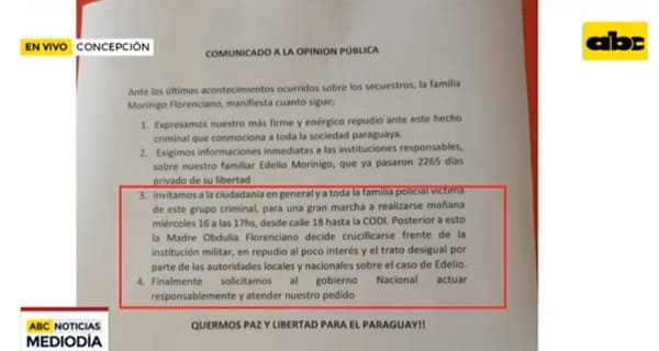 Madre de Edelio Morínigo anuncia que se crucificará