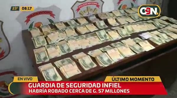 Detienen a guardia que hurtó G. 57 millones