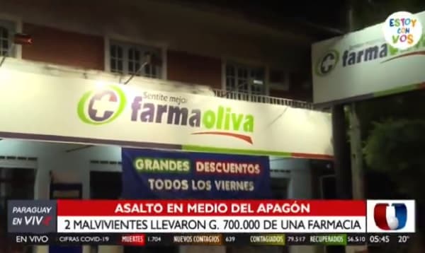 Asaltantes aprovechan apagón y se llevan dinero de farmacia