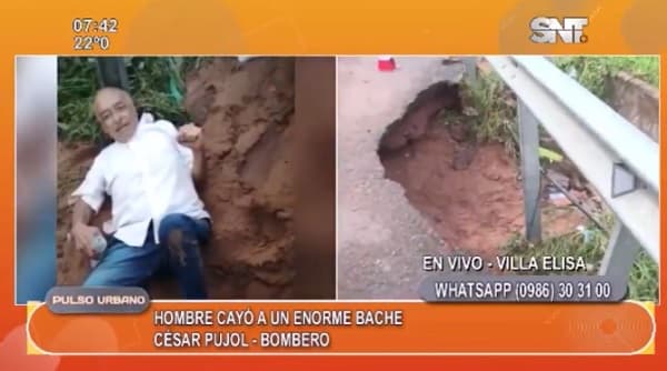 Anciano cae en un enorme bache en Villa Elisa