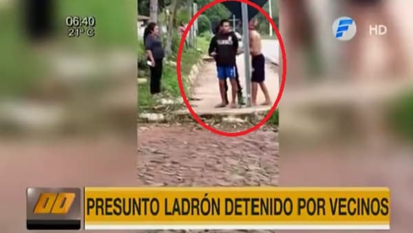 Vecinos detienen a sospechoso de robo y lo atan a poste