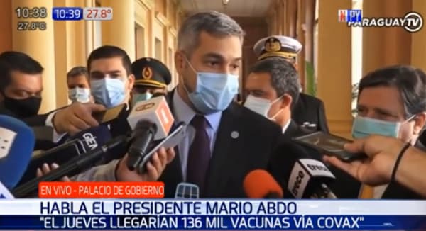 Se aguardan vacunas de Covax y otros lotes, confirma Abdo Benítez