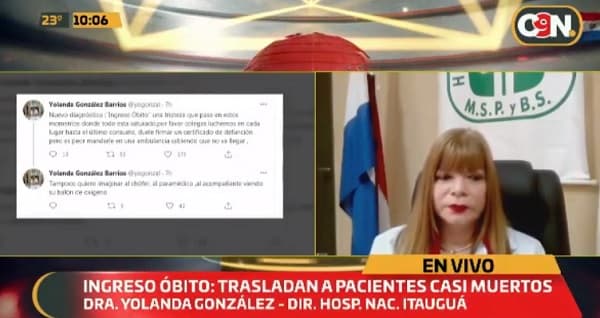 Pacientes llegan casi sin vida, afirma directora del Hospital Nacional
