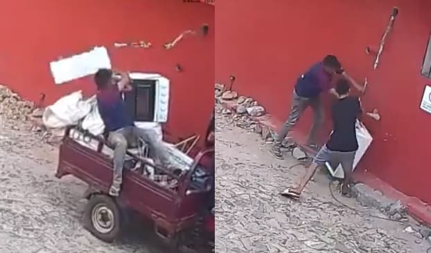 Cámara capta a carriteros robando un compresor de aire acondicionado