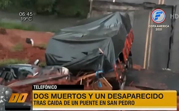 Dos fallecidos y una desaparecida en derrumbe de puente