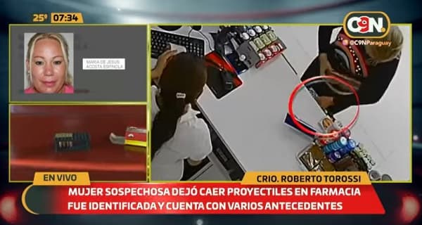 Mujer con antecedentes deja caer proyectiles en una farmacia