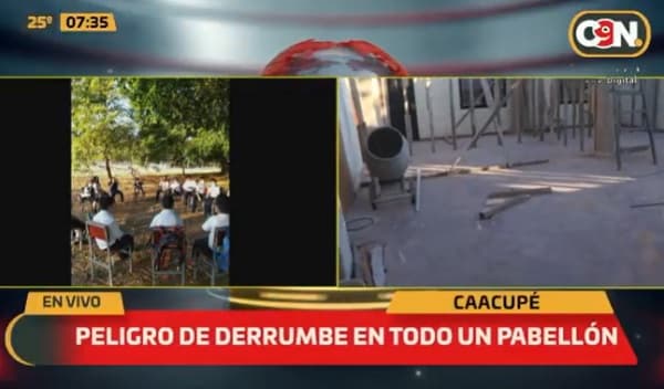 Niños dan clases bajo árboles por peligro de derrumbe