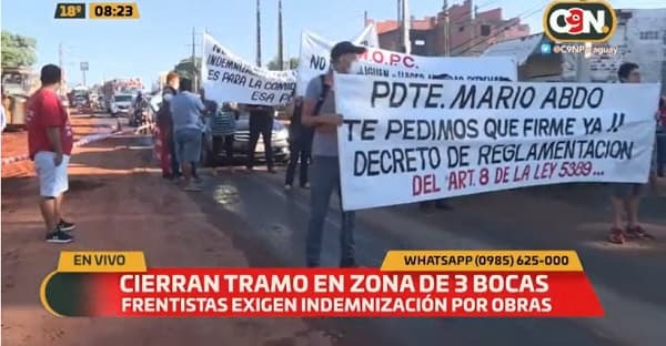 Frentistas de Tres Bocas se suman a las movilizaciones con cierres