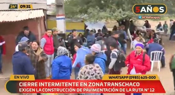 Tercer día de cierres en la Transchaco en pedido de pavimentación de ruta