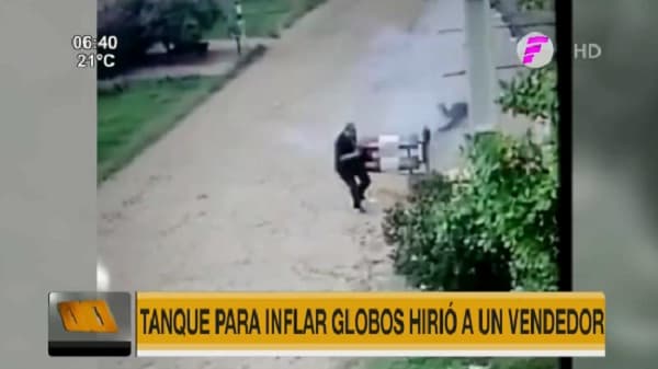 Vendedor de globos sufre quemaduras por explosión de su máquina