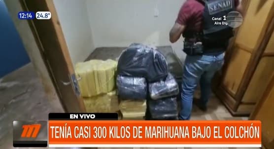 Hallan 284 kilos de marihuana debajo del colchón de un hombre en Pedro Juan