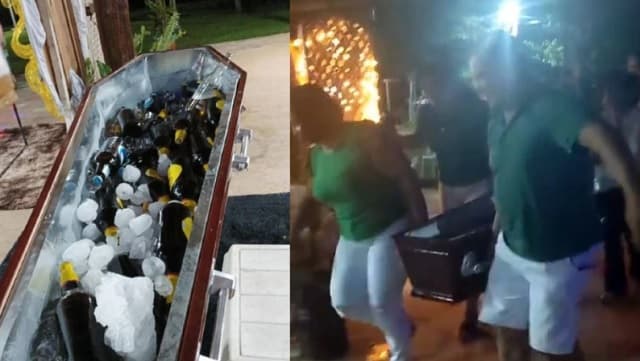 Ataúd se convierte en conservadora de cervezas en Cnel. Oviedo