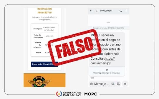 Alertan sobre mensajes falsos con multas de la Caminera